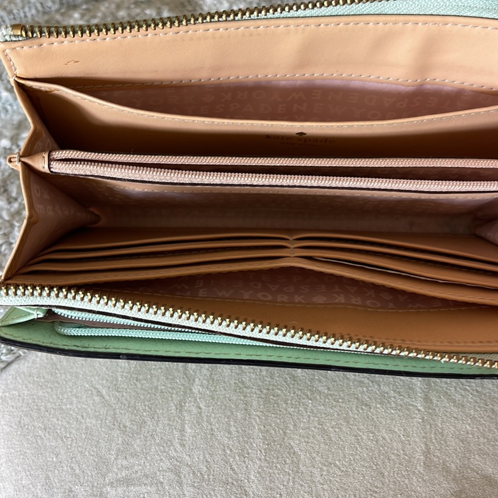 Kate Spade light green zip wallet with strap - Picture 9 of 12